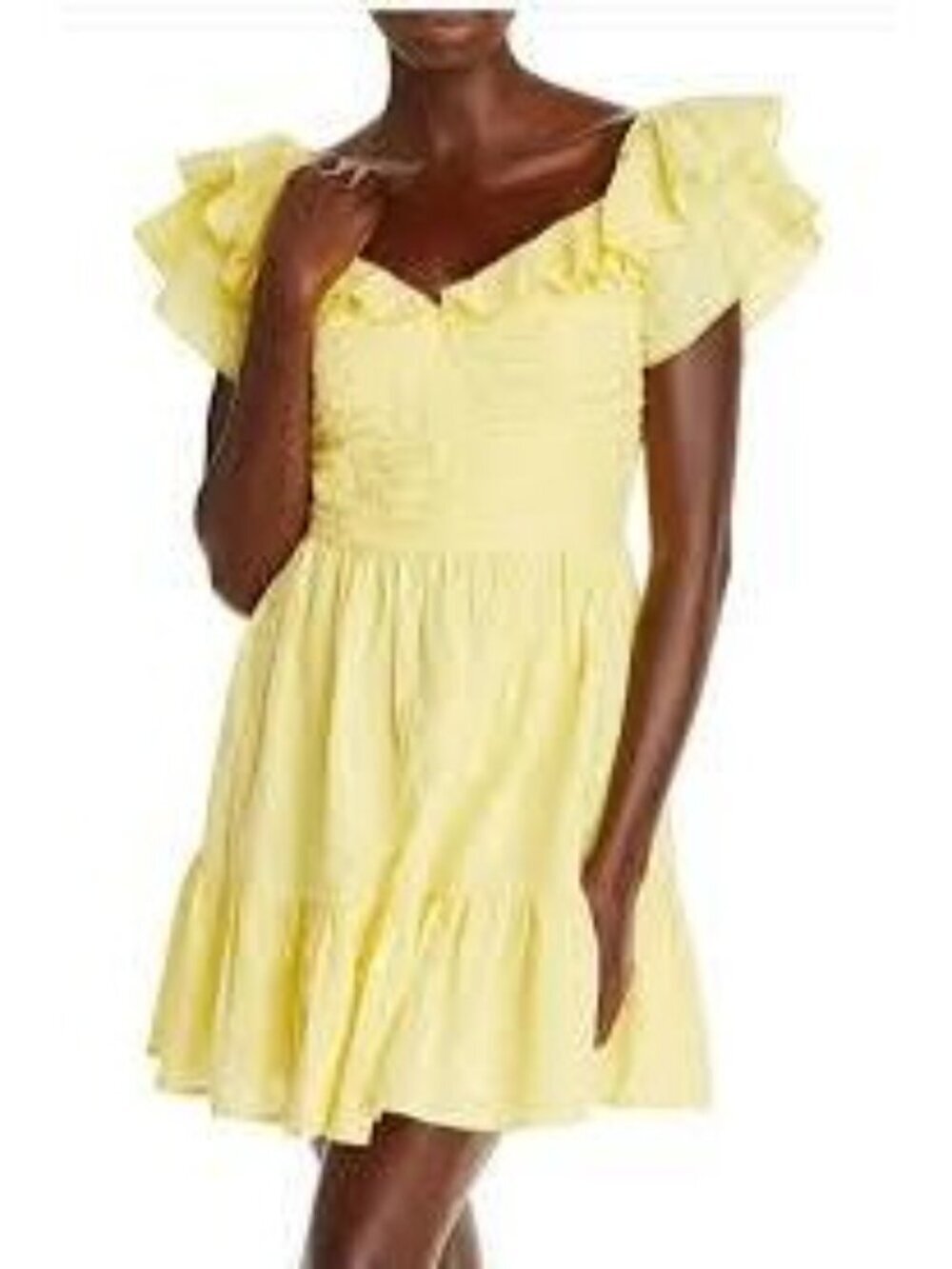 Aqua Mini Eyelet Dress Flutter Sleeve Ruffle Yellow White Size M Coquette Preppy